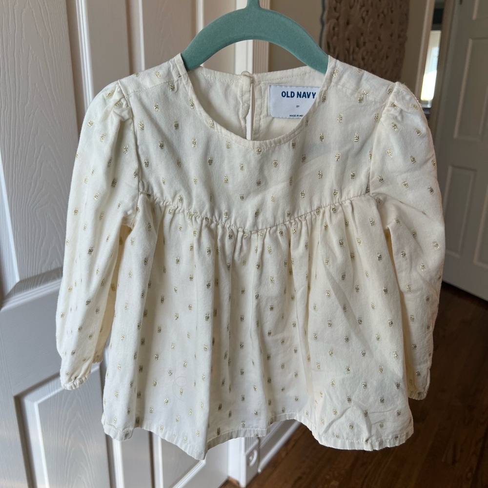 3T Ivory Blouse w/ Gold Dots | off white | cotton